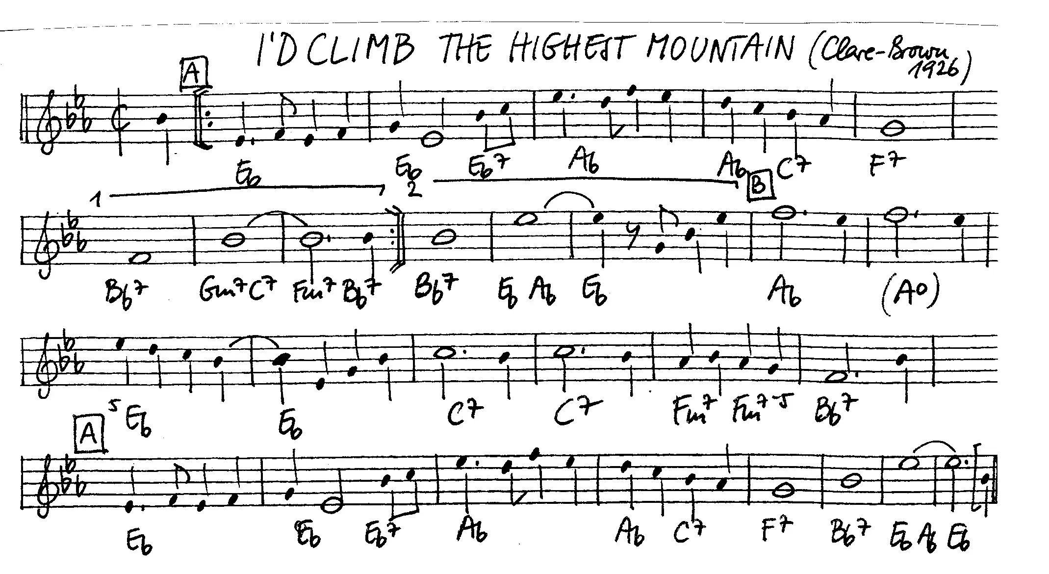 i'd climb the highest mountain free jazz leadsheet - Courtesy of the Jungle Jazz Band